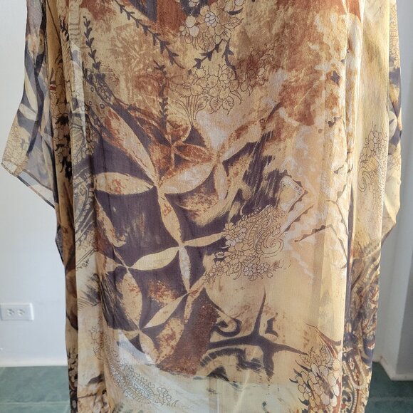 Coldwater Creek Orange Brown Silk 2-Piece Poncho Tunic (Size: M) - Picture 7 of 13